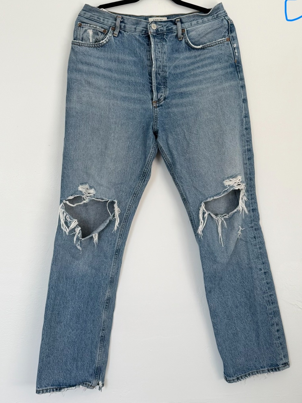 Agolde Light Blue Distressed Straight Jeans